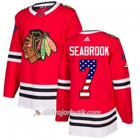 Män Ishockey Chicago Blackhawks Tröja Brent Seabrook 7 Adidas 2017-2018 Röd USA Flag Fashion Authentic
